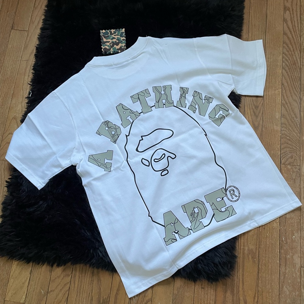 Bape White Short Sleeve Tee with Gray Logo